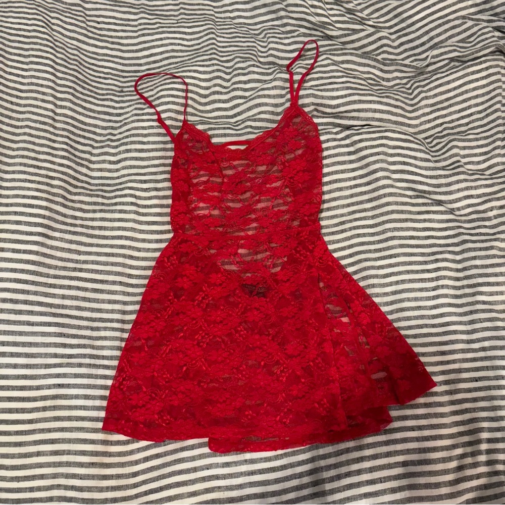 Victoria’s Secret red lace teddy top slip
